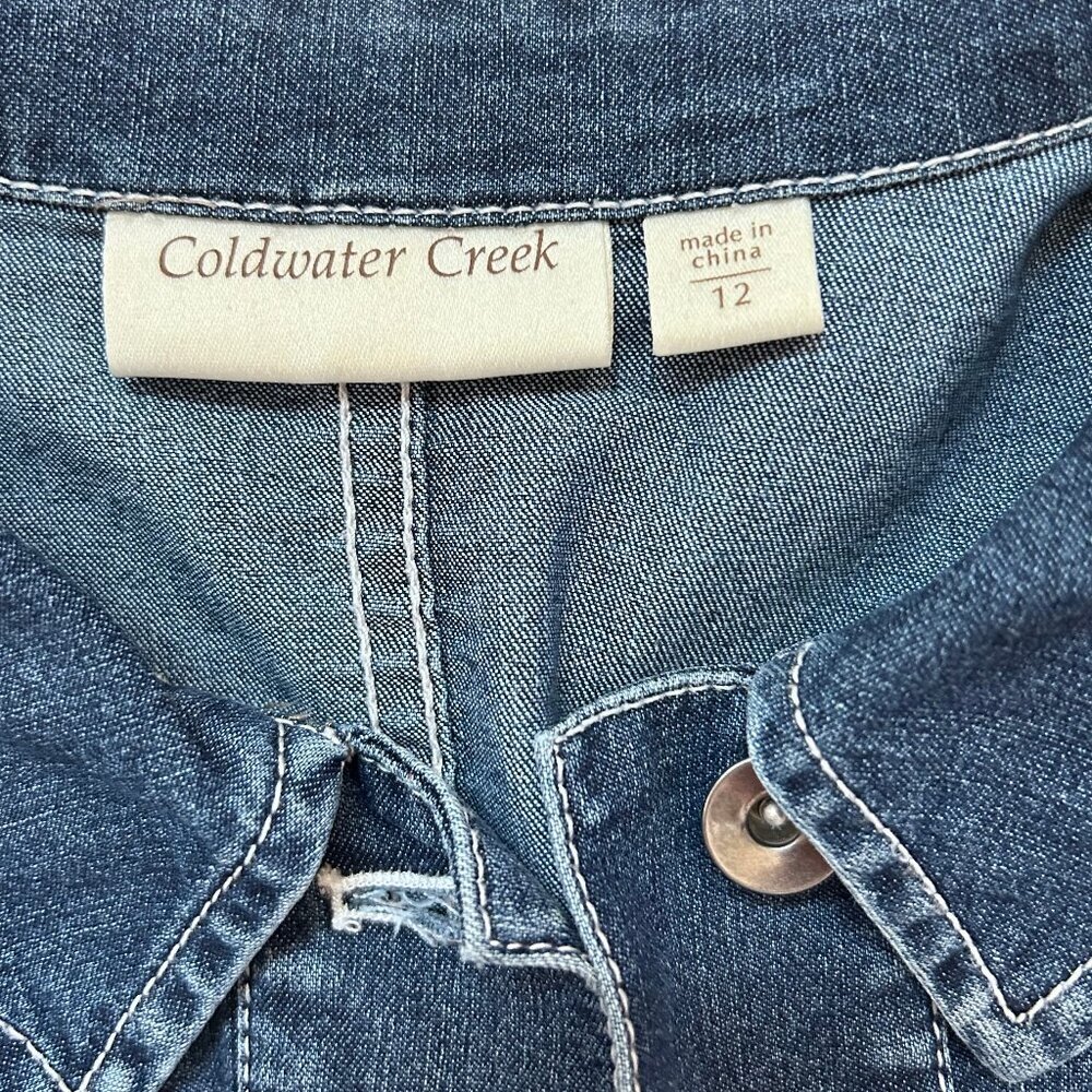 Coldwater Creek Denim Jacket Women’s 12 Short Sleeve Button Front - Picture 4 of 6
